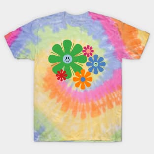 Happy Retro Flowers 60s 70s Smiley Face Vintage Floral T-Shirt